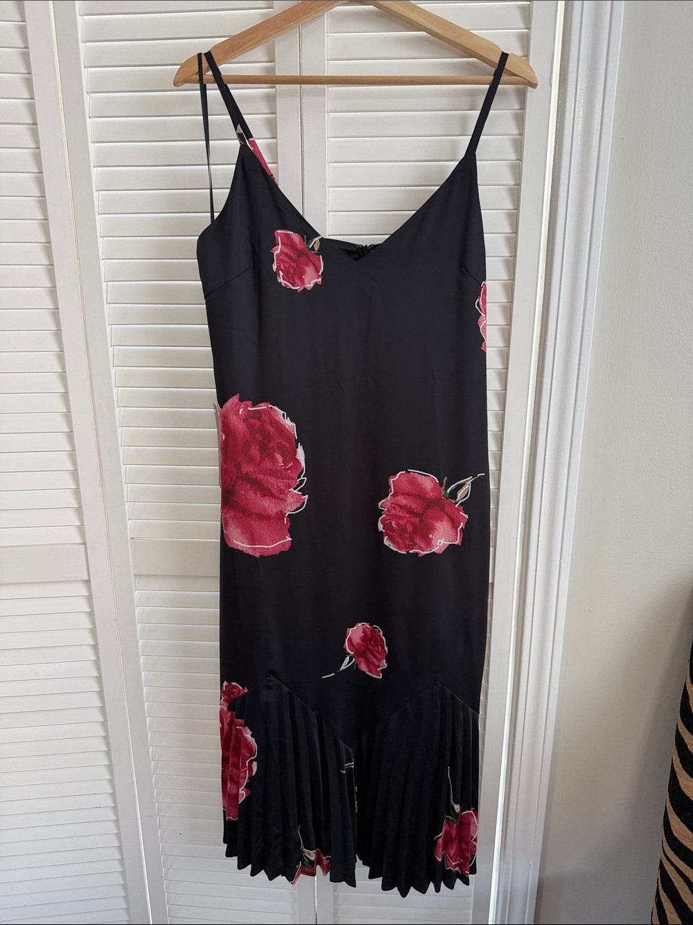 Adelyn Rae Black Midi Slip Dress with Pink Floral Print